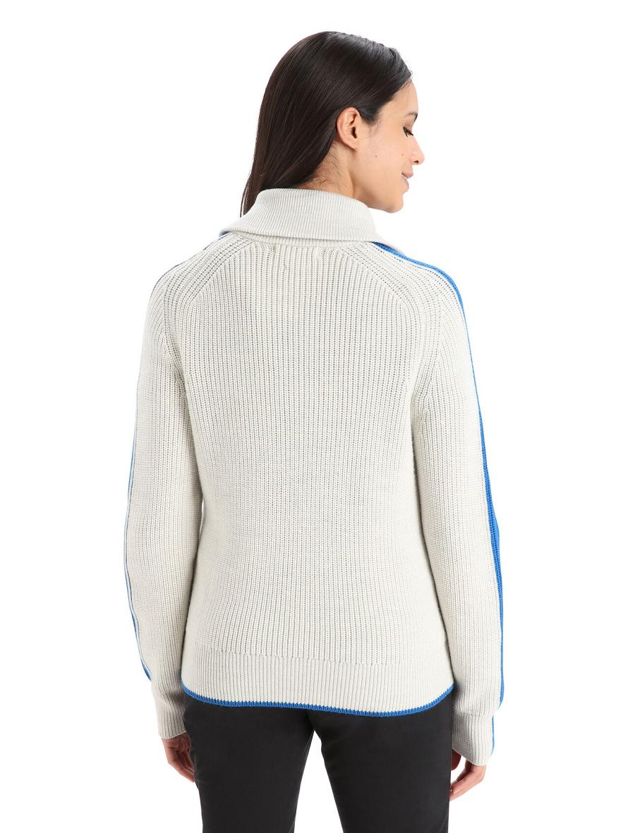 Ecru Heather / Lazurite Icebreaker Merino Lodge Long Sleeve Half Zip Women's Sweaters | AU 1622YXFU